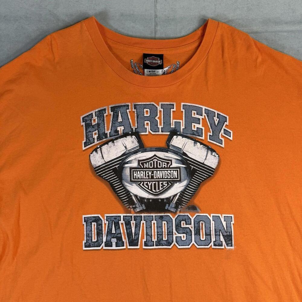 Harley Davidson  T-Shirt Mens 4XL Orange Motorcycles Engine Las Vegas Nevada